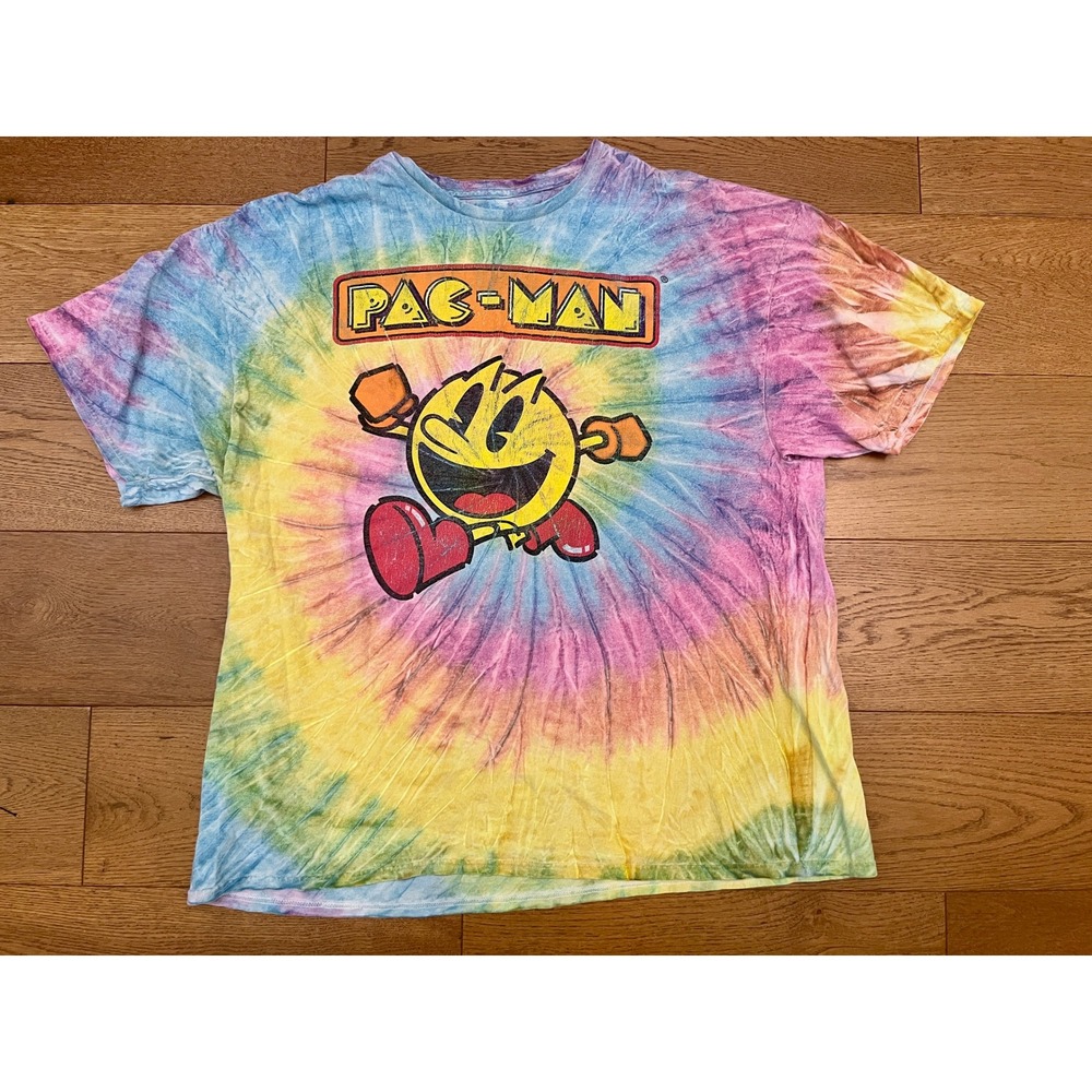 Pac-Man Tie Dye Shirt Mens XL Retro Arcade Game Graphic Spiral Bandai Namco